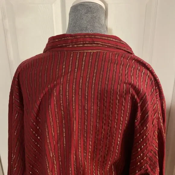 Anthony Richards Button Up Women’s 3X Long Sleeve Red Gold Lurex Stripe India - Picture 7 of 12